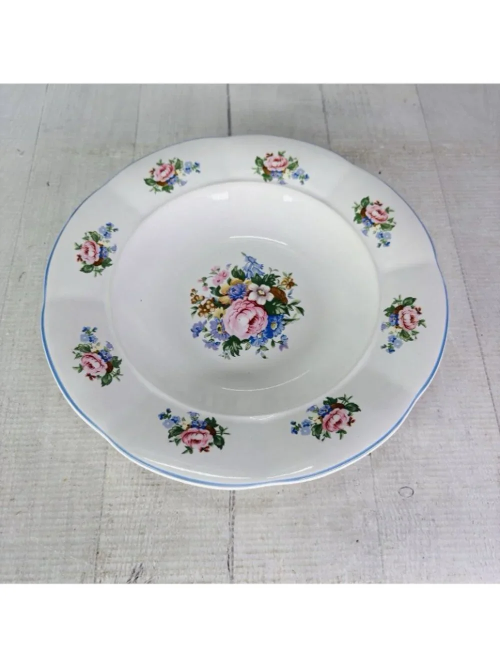 Tabletops Unlimited TAU71 Floral Blue Ceramic Rim Pasta Soup Cereal Bowl Set 4